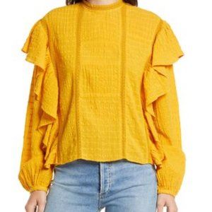 Treasure & Bond Embroidered Ruffle Cotton Blouse in Yellow Mineral
